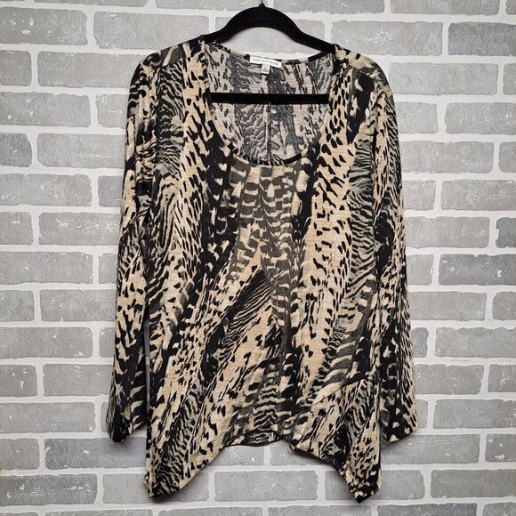 Notations Vintage Animal Print Womens Long Sleeve Plus Size Top Size 1X Safari - Picture 1 of 10